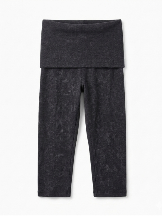 Divided Pants - H&M Divided Grey Ribbed Acid Wash Fold-Over Cropped Leggings XS NWT